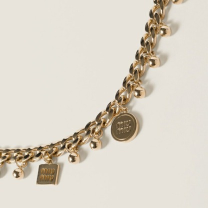 ミュウミュウ MIU MIU メタルx人工パール ネックレス【ゴールド 】