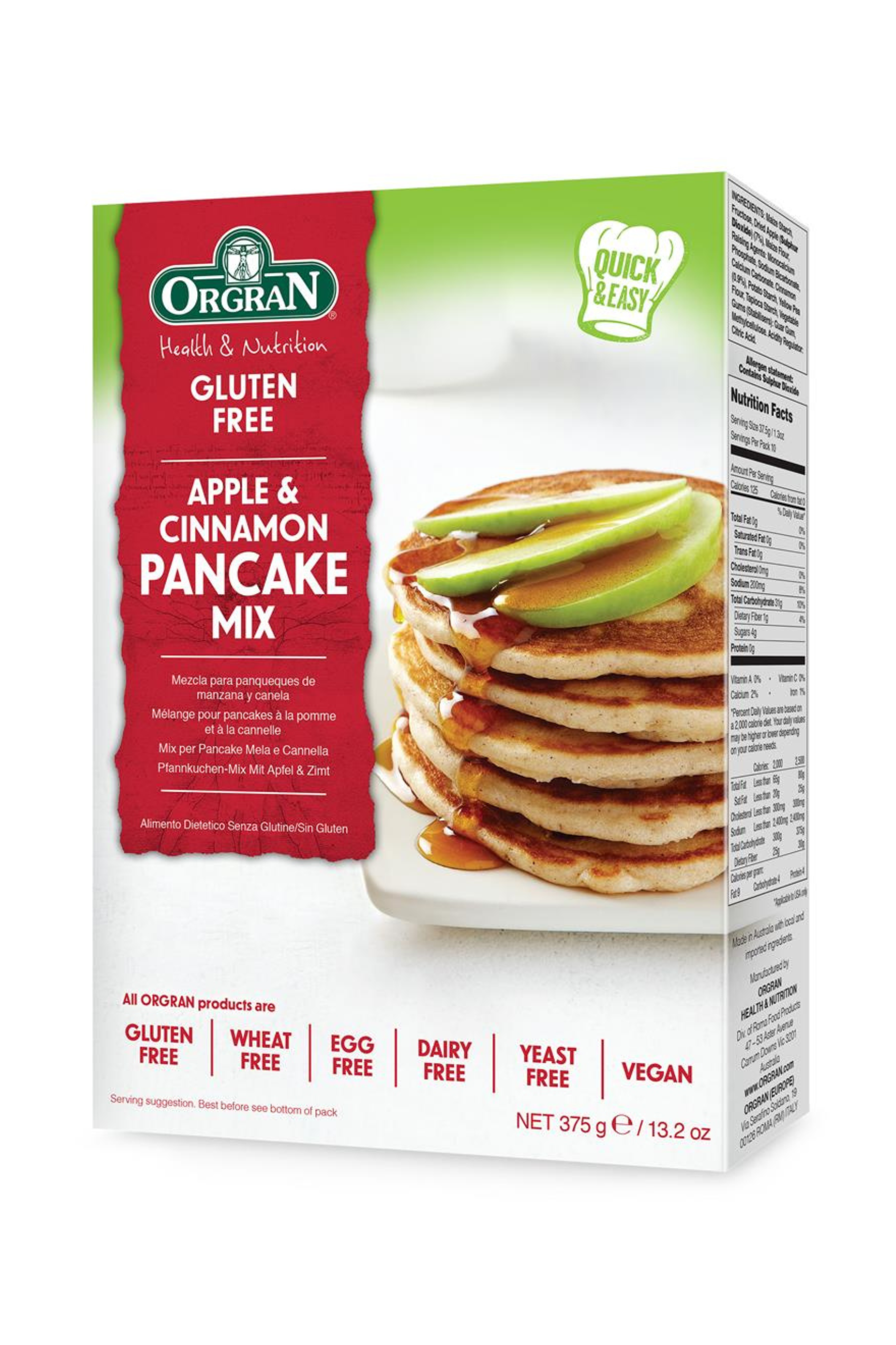 Orgran Gluten Free Apple & Cinnamon Pancake Mix 375g