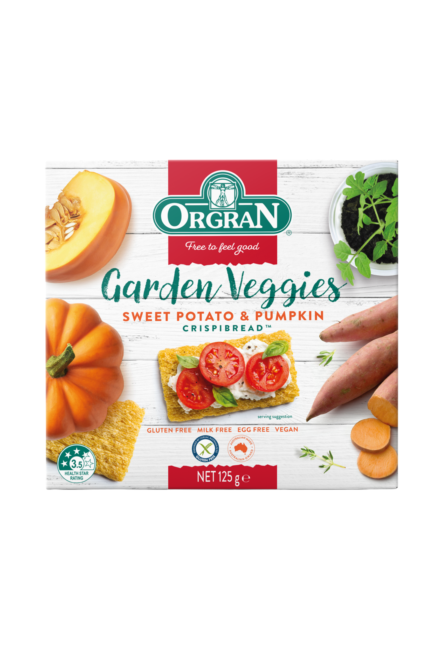 Orgran Gluten Free Garden Veggies Sweet Potato & Pumpkin Crispbread 125g
