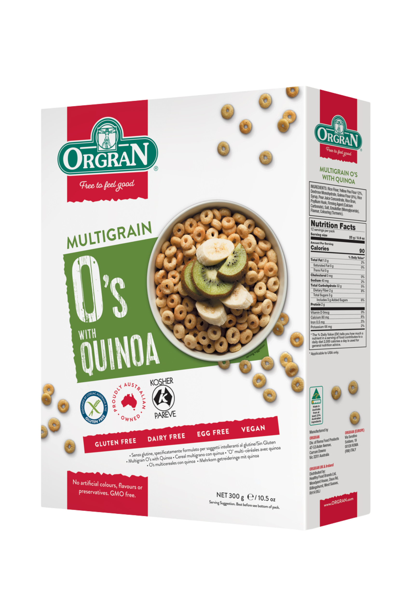 Orgran Gluten Free Multigrain O's with Quinoa Cereal 300g
