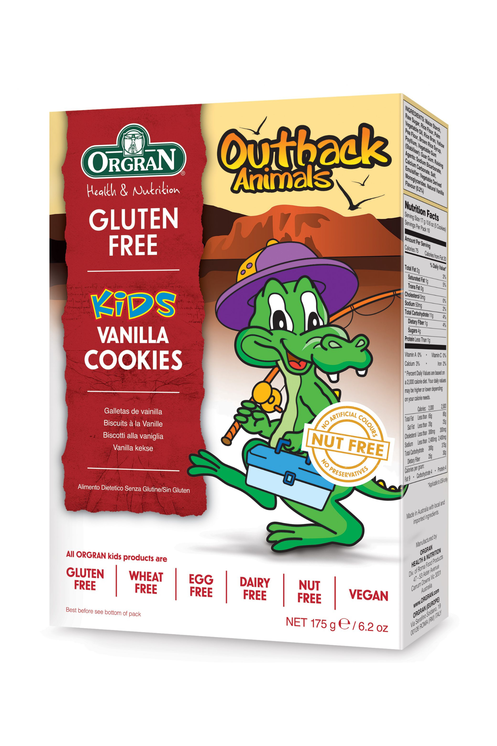 Orgran Gluten Free Outback Animal Vanilla Cookies 175g