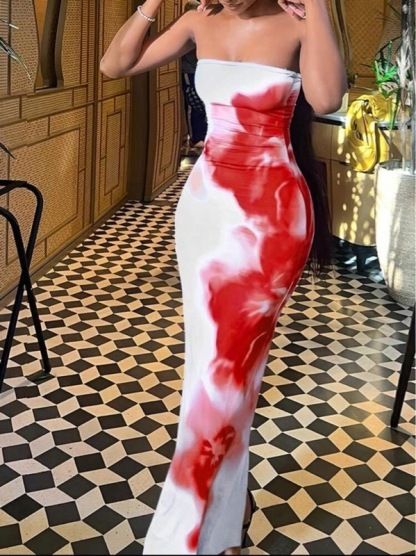 Ladies' white strapless dress