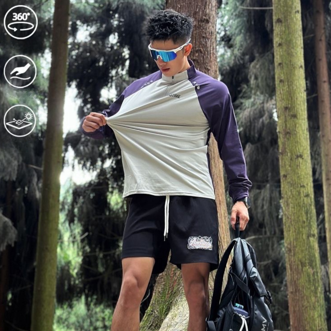 AT 美式長袖 運動速乾透氣 立領拉鍊 騎行服  撞色設計