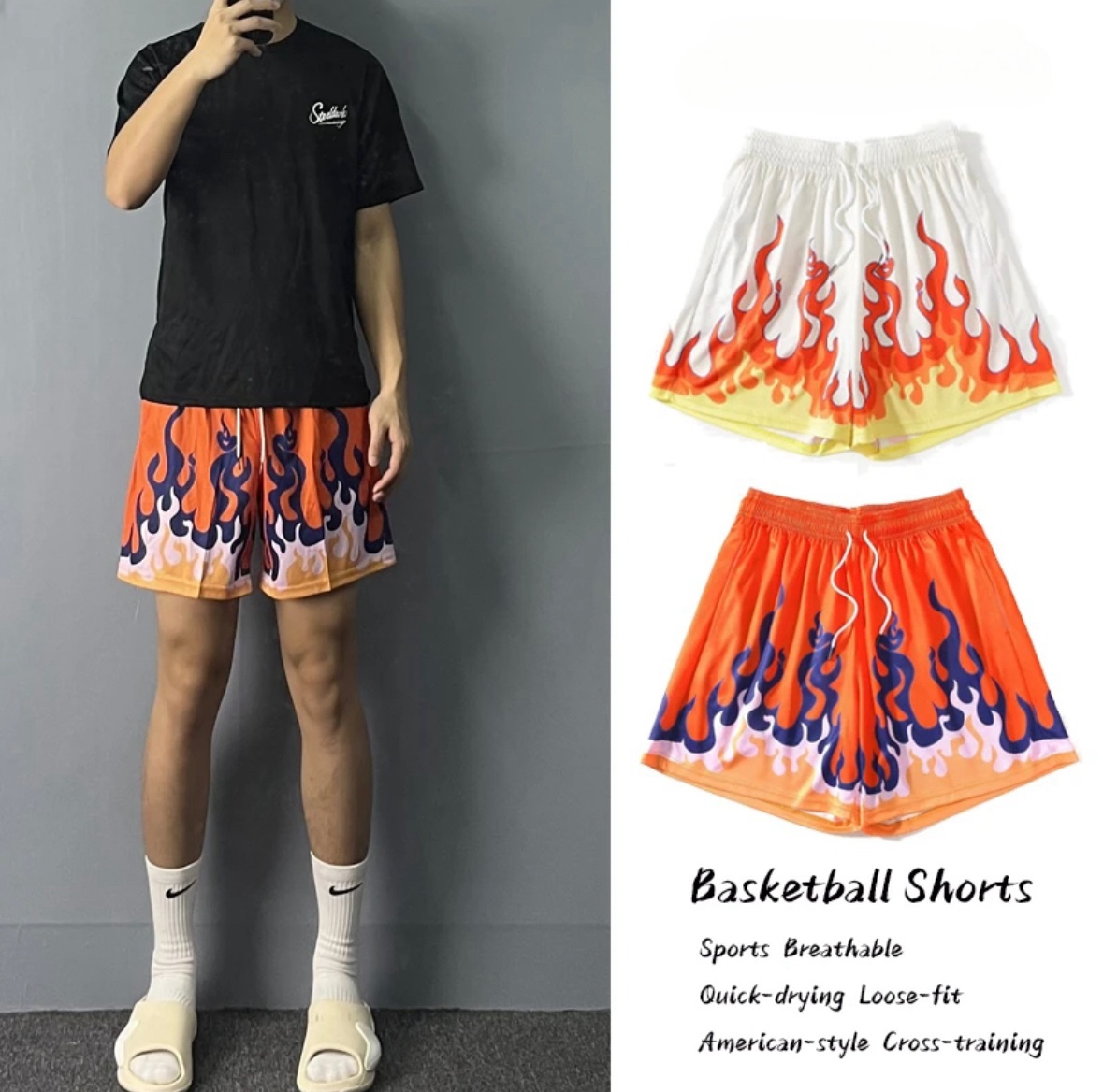 FIRE 美式運動短褲 夏季短褲 四分褲 休閒寬鬆 透氣速乾