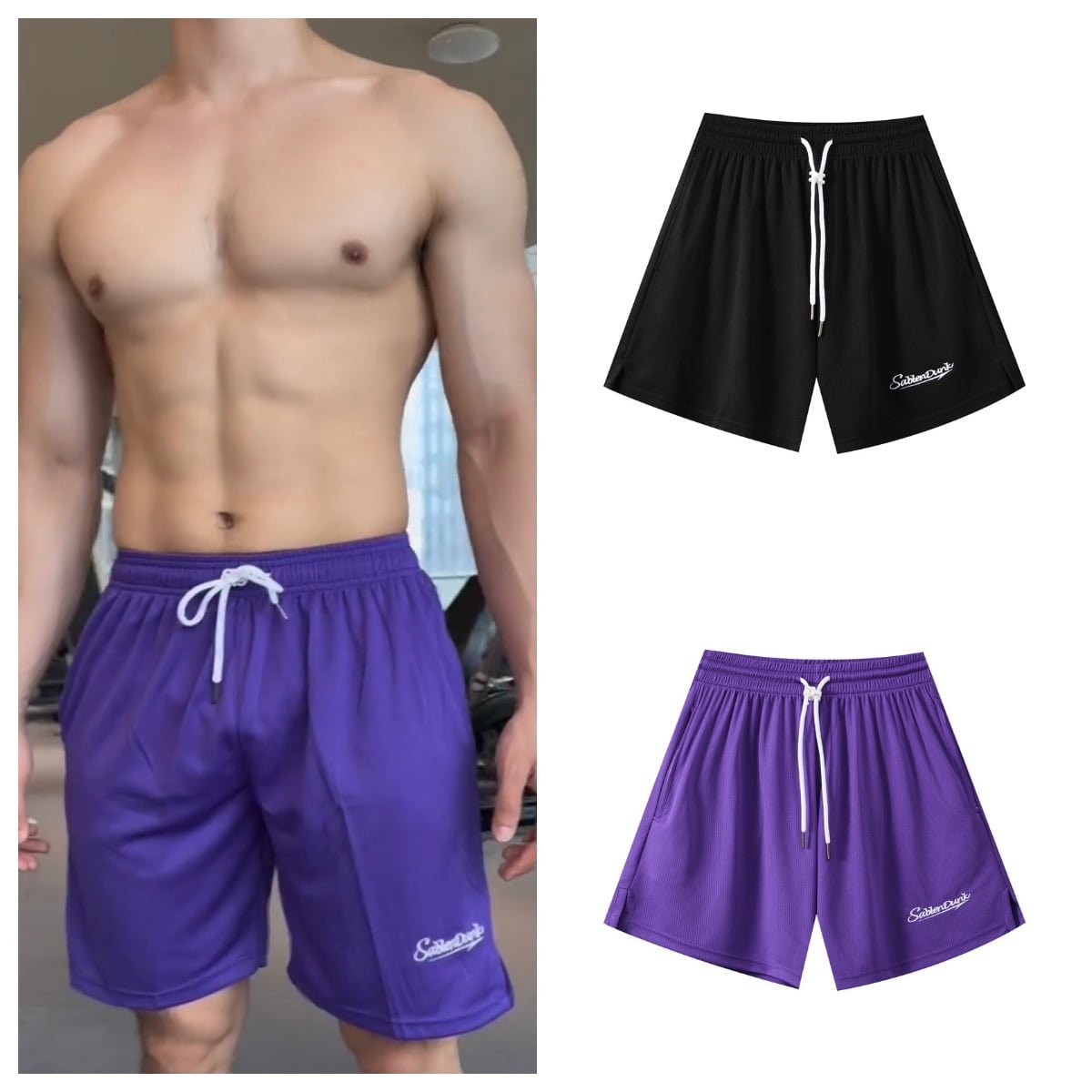 HX夏季美式四分短褲 速乾透氣 小網眼面料 清爽配色 寬鬆短褲