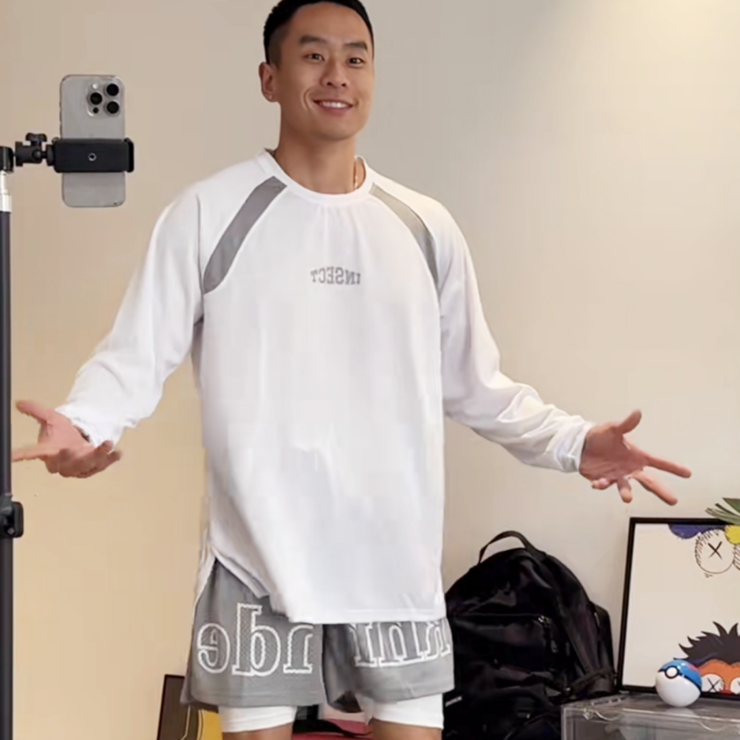 BKL #24運動套裝 速乾透氣長袖+寬鬆運動假兩件短褲 熱賣 高品質 耐穿