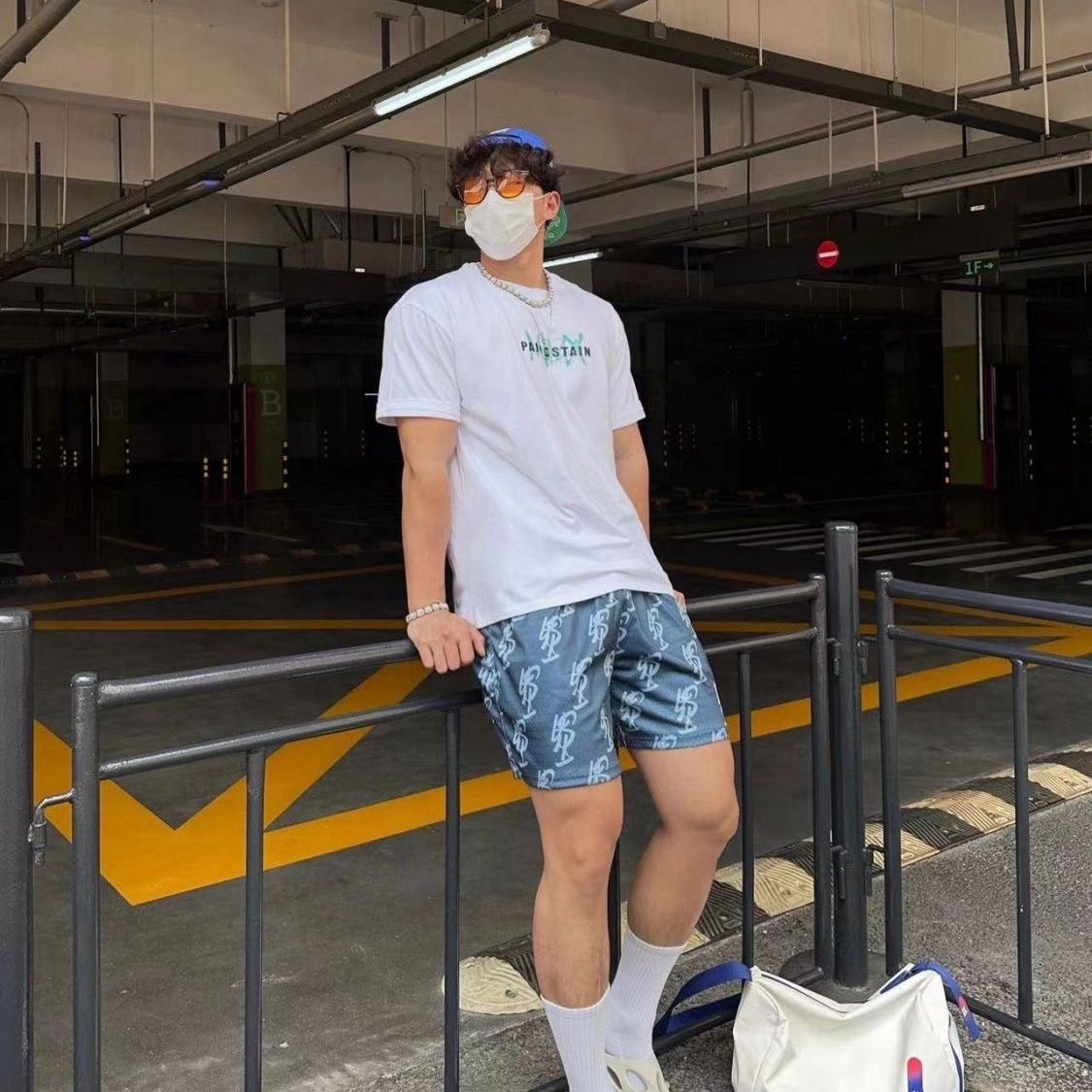 SJ 美式原創 四分短褲 網眼面料 透氣舒適 印花logo 個性