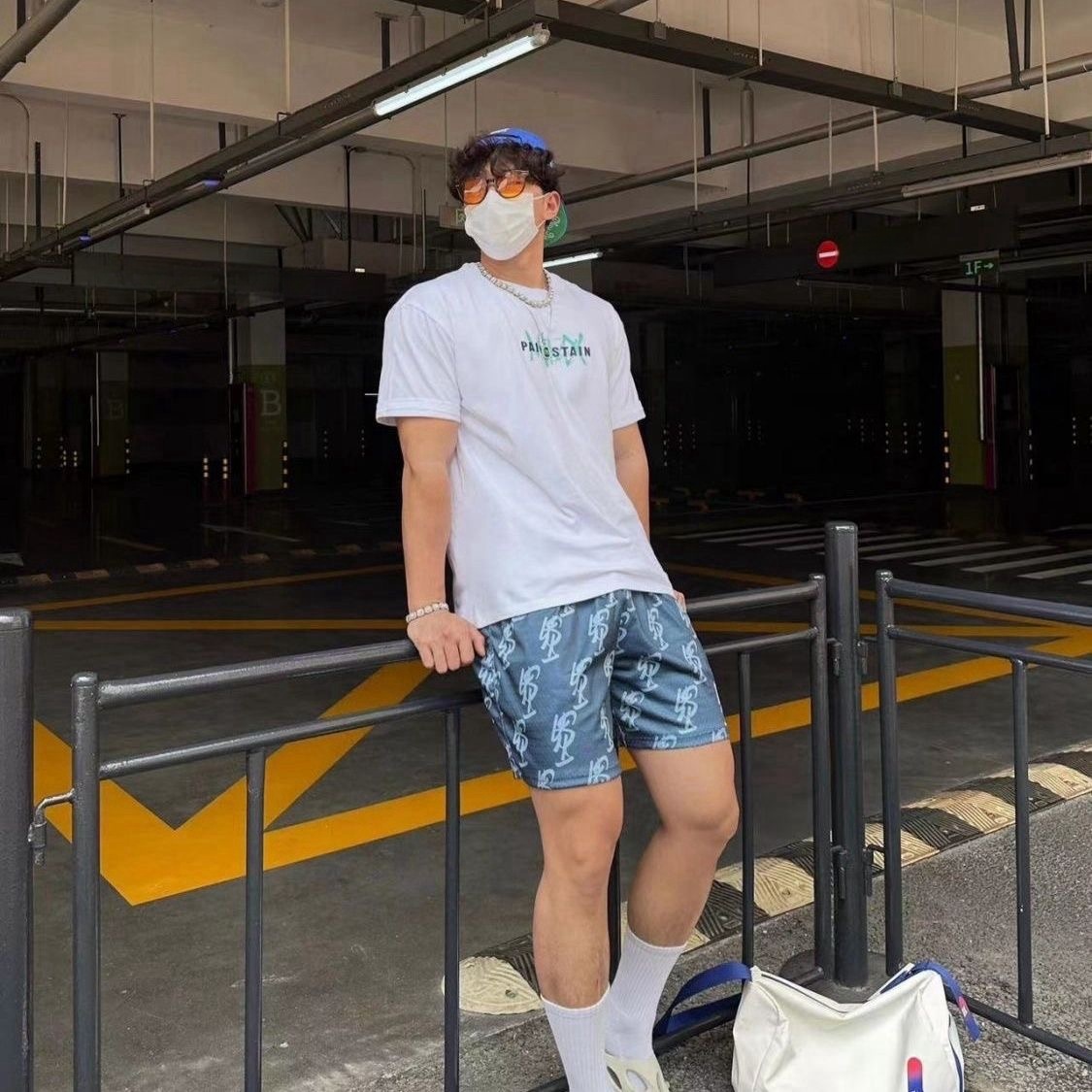SJ 美式原創 四分短褲 網眼面料 透氣舒適 印花logo 個性