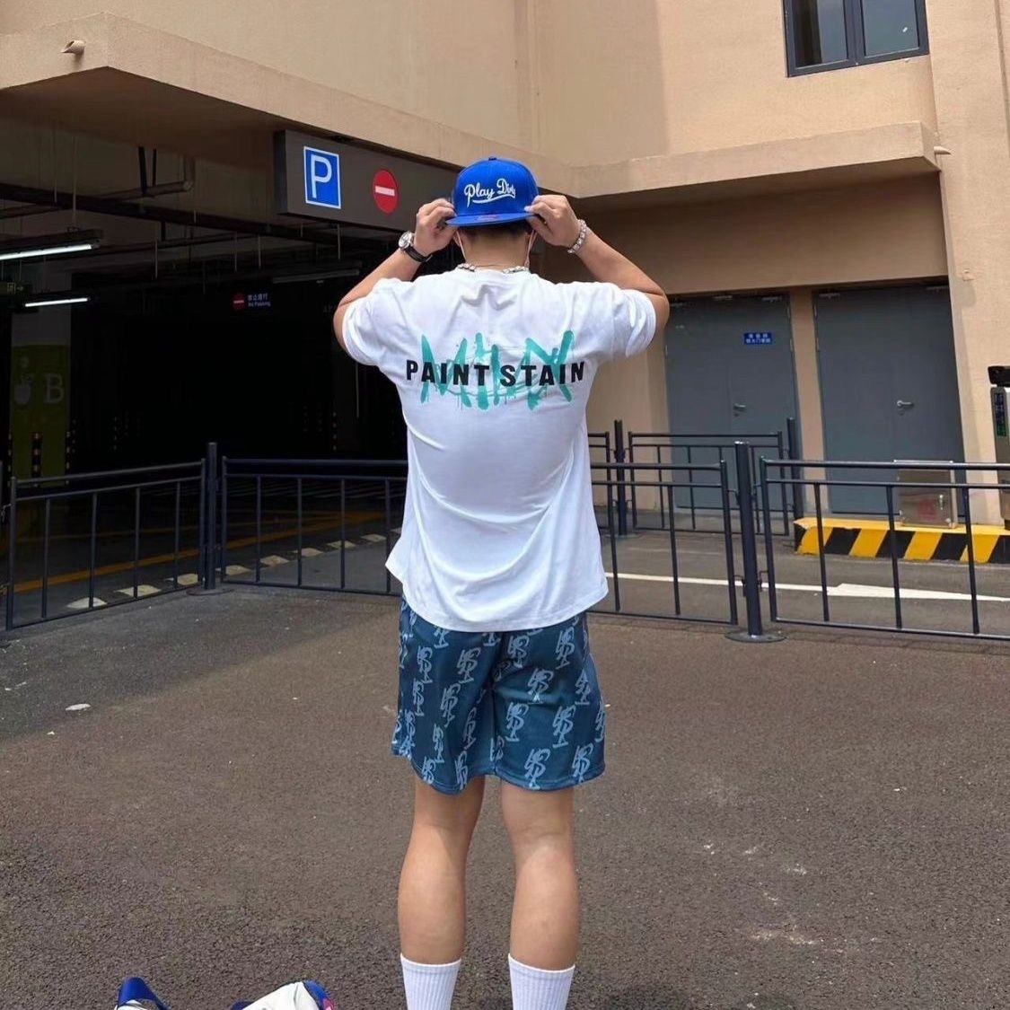 SJ 美式原創 四分短褲 網眼面料 透氣舒適 印花logo 個性