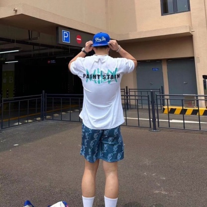 SJ 美式原創 四分短褲 網眼面料 透氣舒適 印花logo 個性