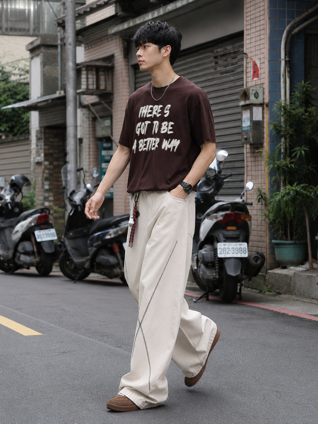 HT 痞帥風美式彎刀休閒工裝褲「木間」 水洗棉 寬鬆挺闊（不含配飾）