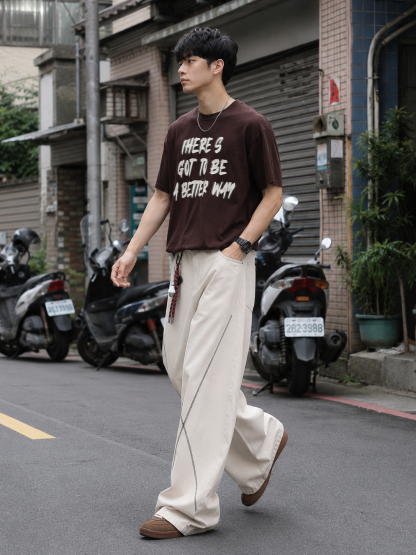 HT 痞帥風美式彎刀休閒工裝褲「木間」 水洗棉 寬鬆挺闊（不含配飾）