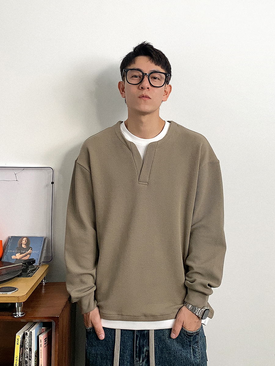 美式拼接 休閒假兩件衛衣 圓領 秋冬長袖 重磅肌理感