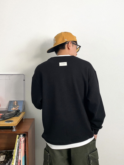 美式拼接 休閒假兩件衛衣 圓領 秋冬長袖 重磅肌理感