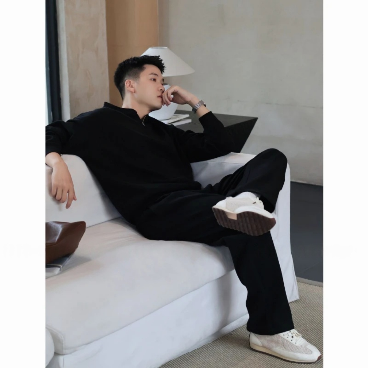 秋冬 男士休閒套裝 高知風 立領半拉鍊上衣+鬆緊休閒長褲｜休閒百搭