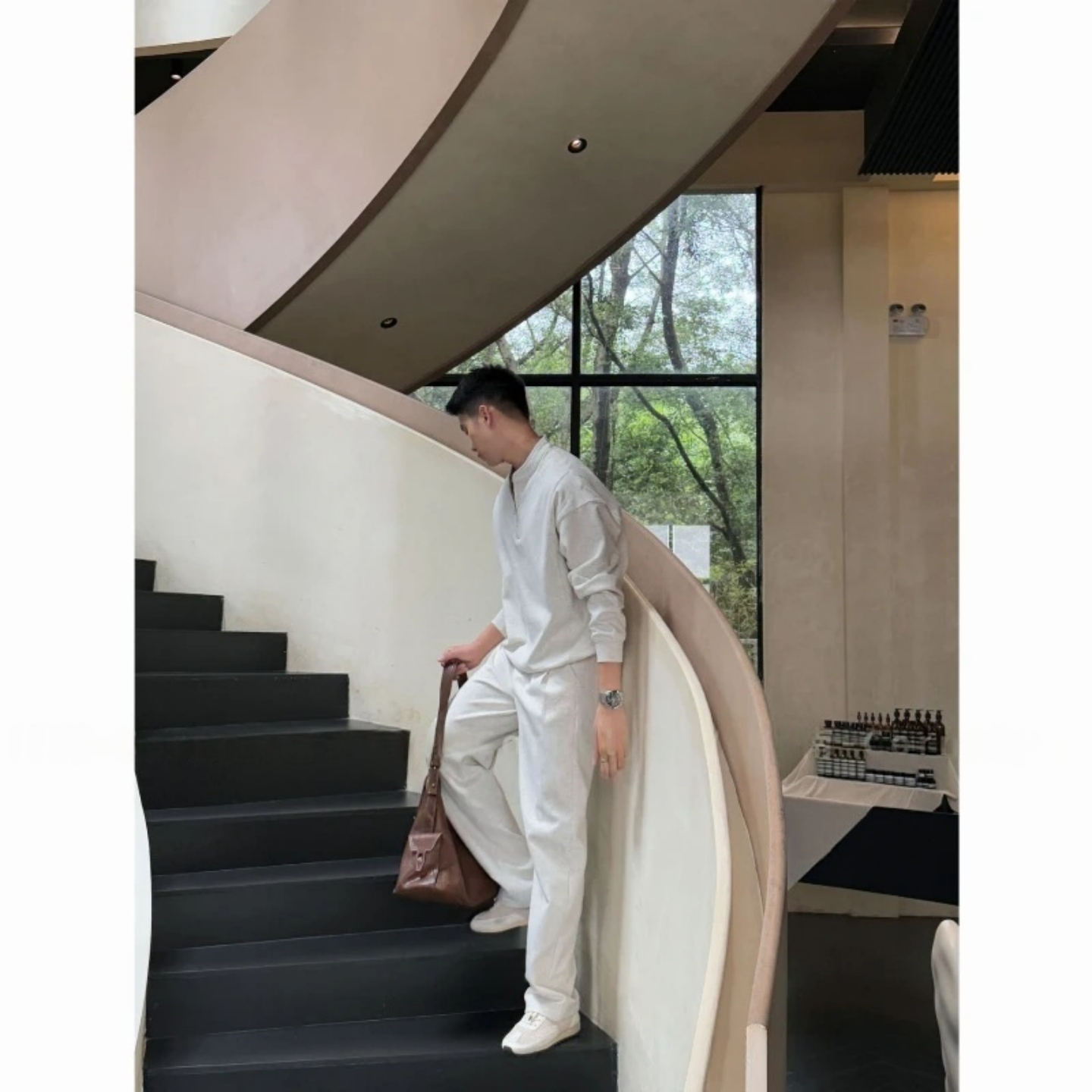 秋冬 男士休閒套裝 高知風 立領半拉鍊上衣+鬆緊休閒長褲｜休閒百搭