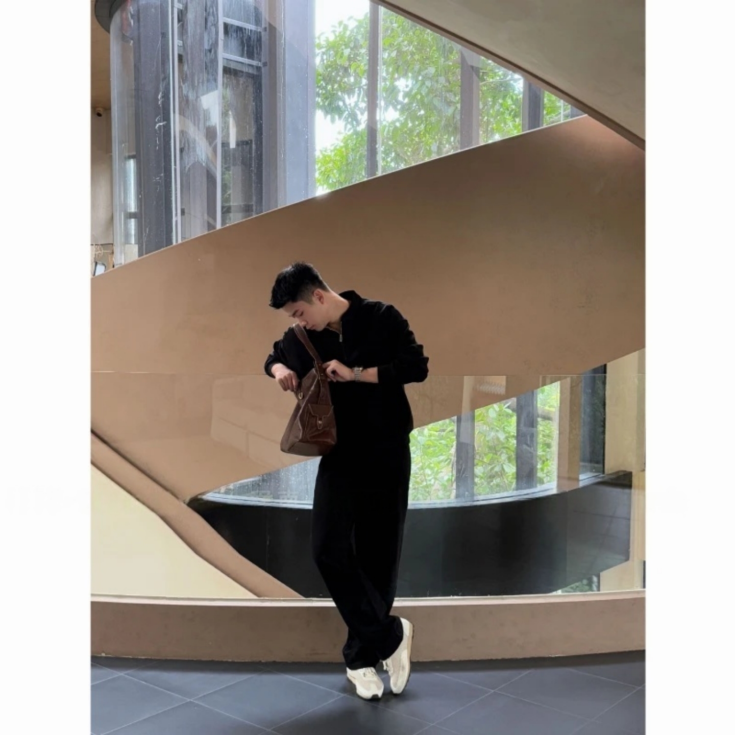 秋冬 男士休閒套裝 高知風 立領半拉鍊上衣+鬆緊休閒長褲｜休閒百搭