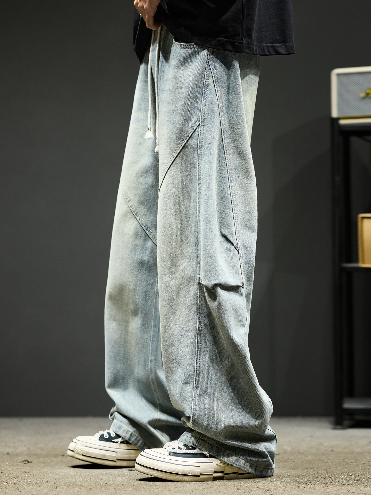 YS 工裝牛仔褲 微喇褲型 寬鬆直筒 多口袋