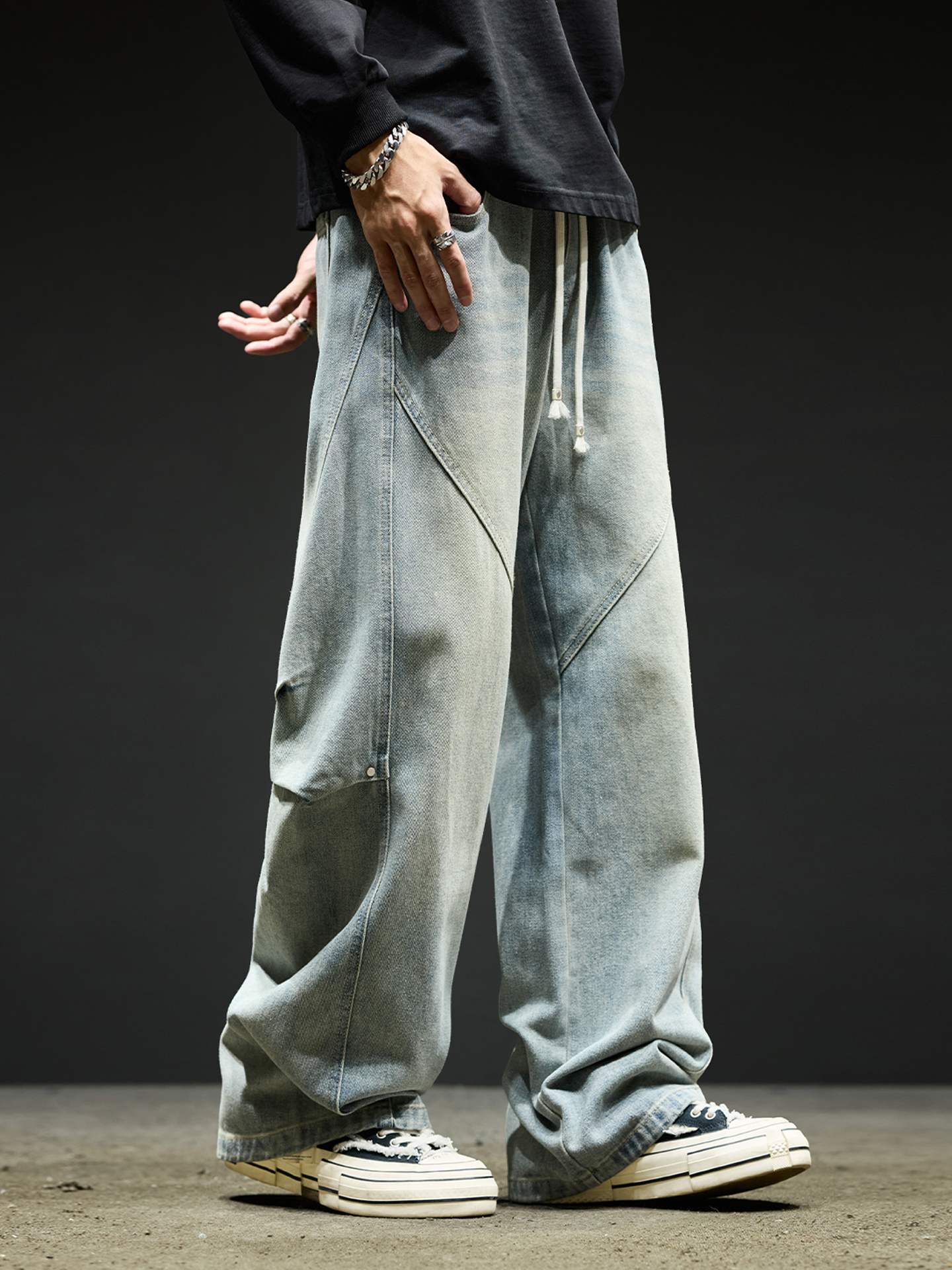 YS 工裝牛仔褲 微喇褲型 寬鬆直筒 多口袋