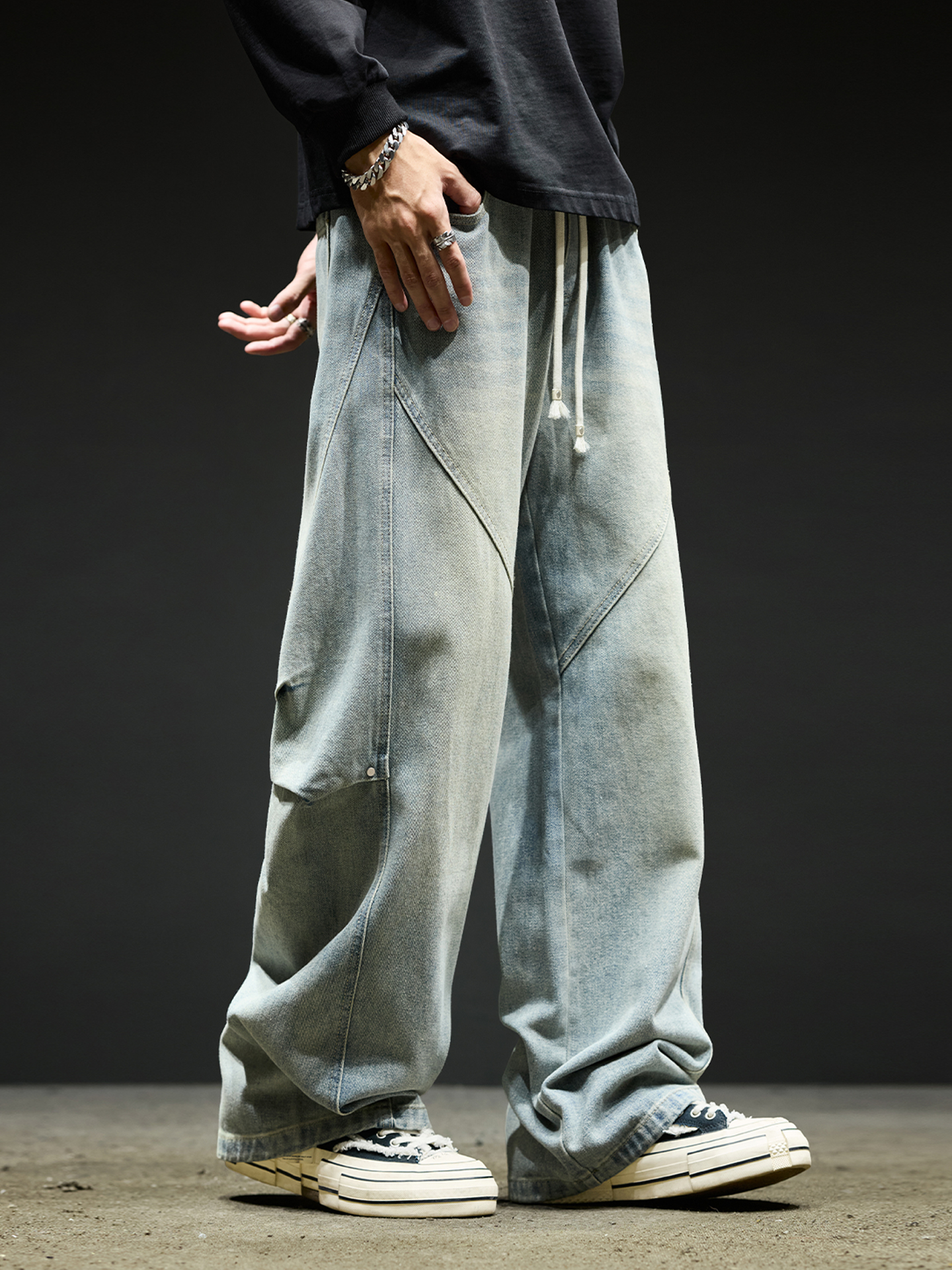 YS 工裝牛仔褲 微喇褲型 寬鬆直筒 多口袋