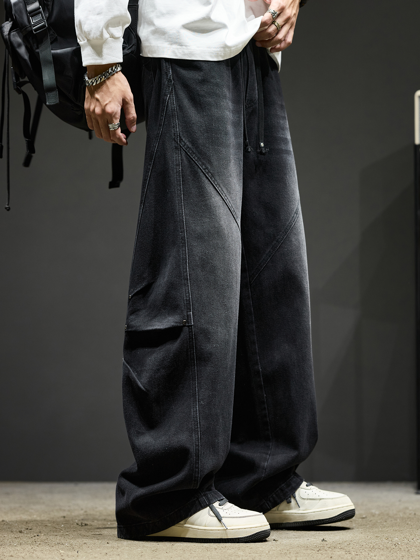 YS 工裝牛仔褲 微喇褲型 寬鬆直筒 多口袋