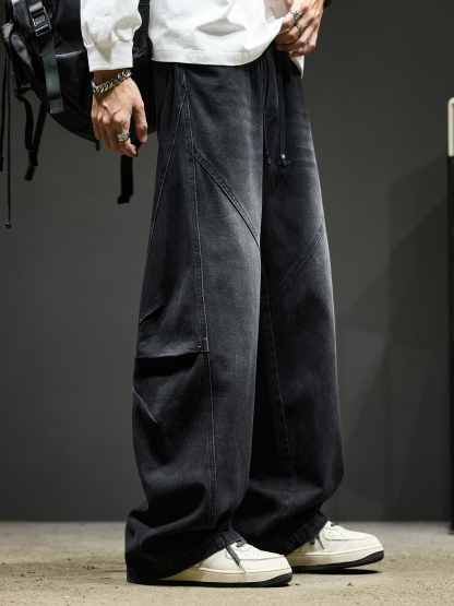 YS 工裝牛仔褲 微喇褲型 寬鬆直筒 多口袋