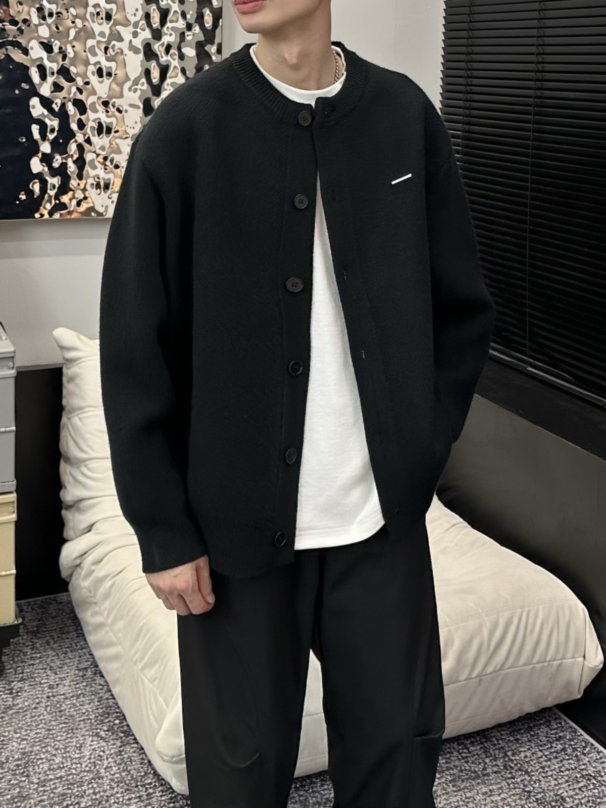 YS 男士毛衣外套 粗針織開衫 棒球領口 休閒慵懶風