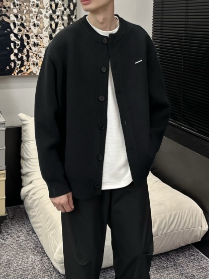 YS 男士毛衣外套 粗針織開衫 棒球領口 休閒慵懶風