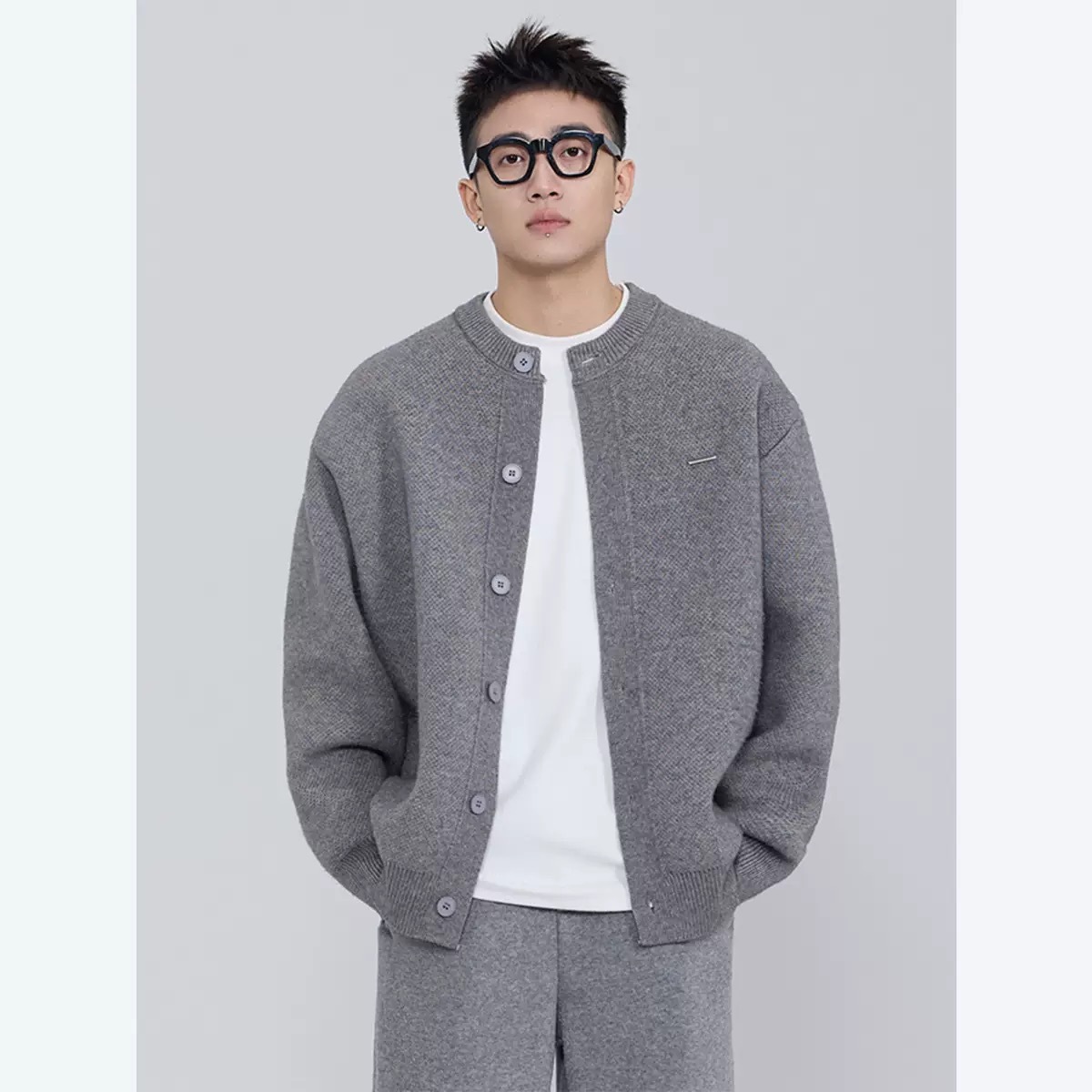 YS 男士毛衣外套 粗針織開衫 棒球領口 休閒慵懶風