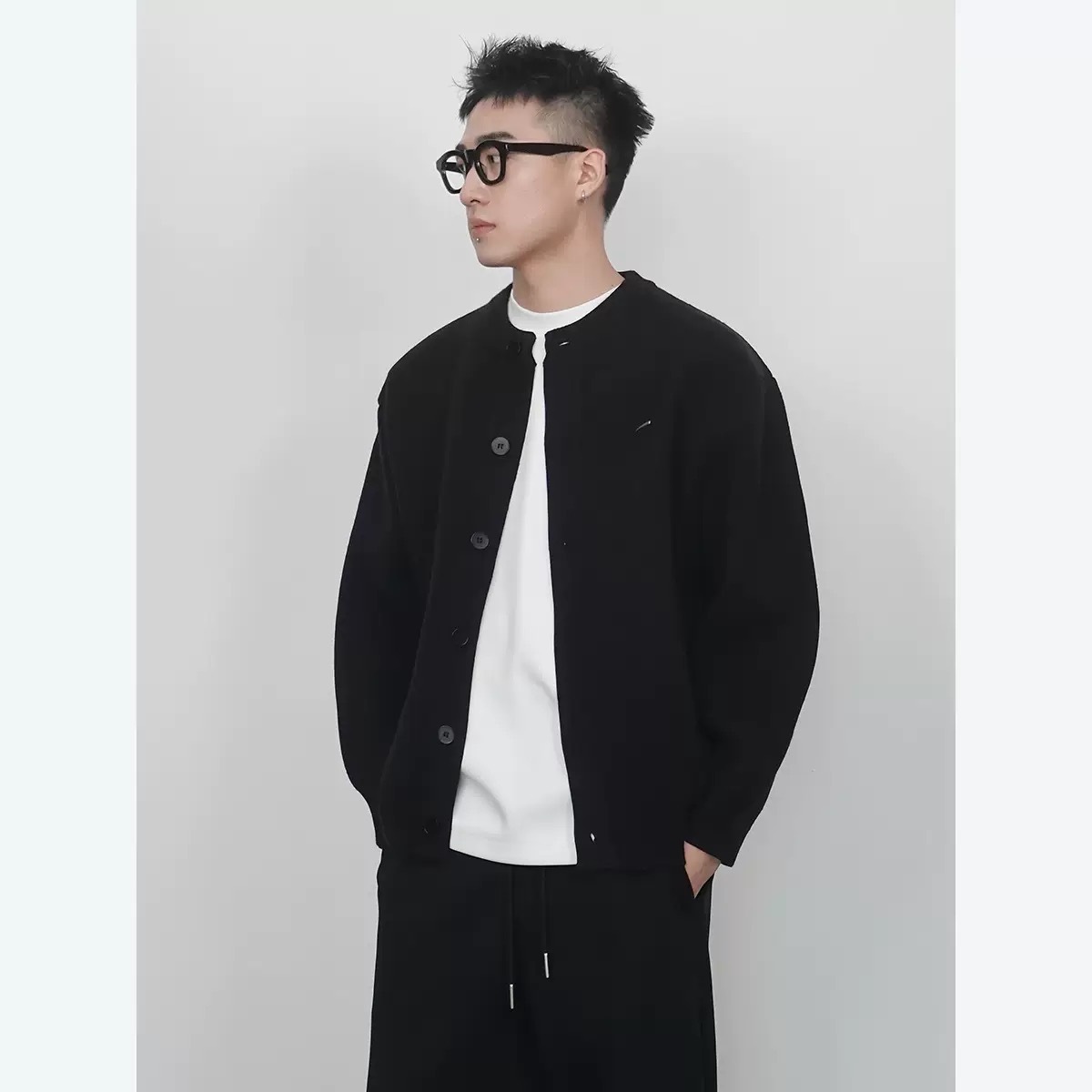 YS 男士毛衣外套 粗針織開衫 棒球領口 休閒慵懶風