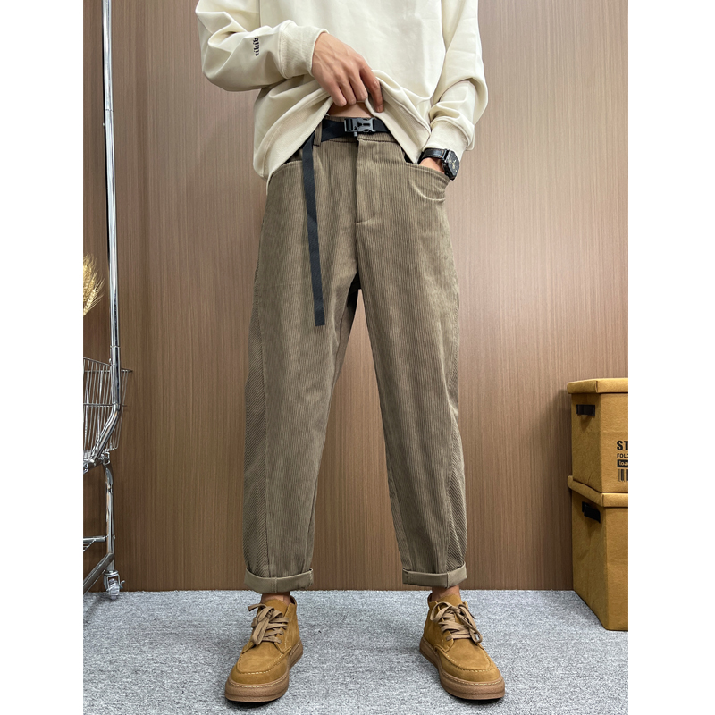 英倫風 秋冬款燈芯絨長褲 小腳設計 時尚休閒 直筒褲