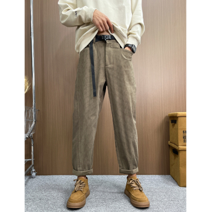 英倫風 秋冬款燈芯絨長褲 小腳設計 時尚休閒 直筒褲