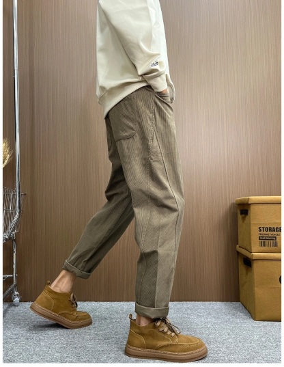 英倫風 秋冬款燈芯絨長褲 小腳設計 時尚休閒 直筒褲