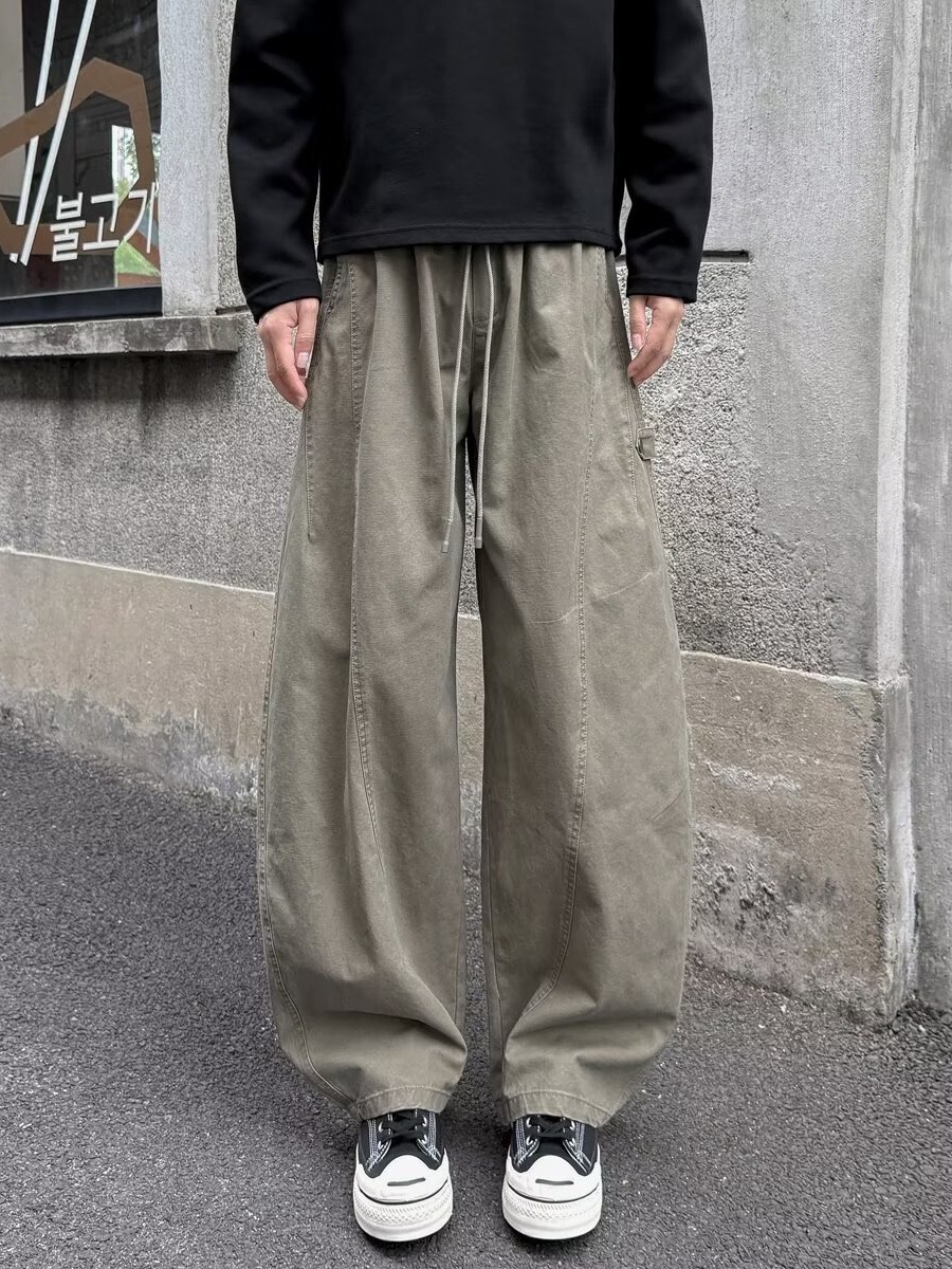 復古水洗棉 彎刀闊腿長褲 顯瘦顯高