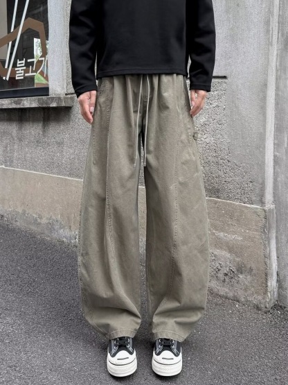 復古水洗棉 彎刀闊腿長褲 顯瘦顯高