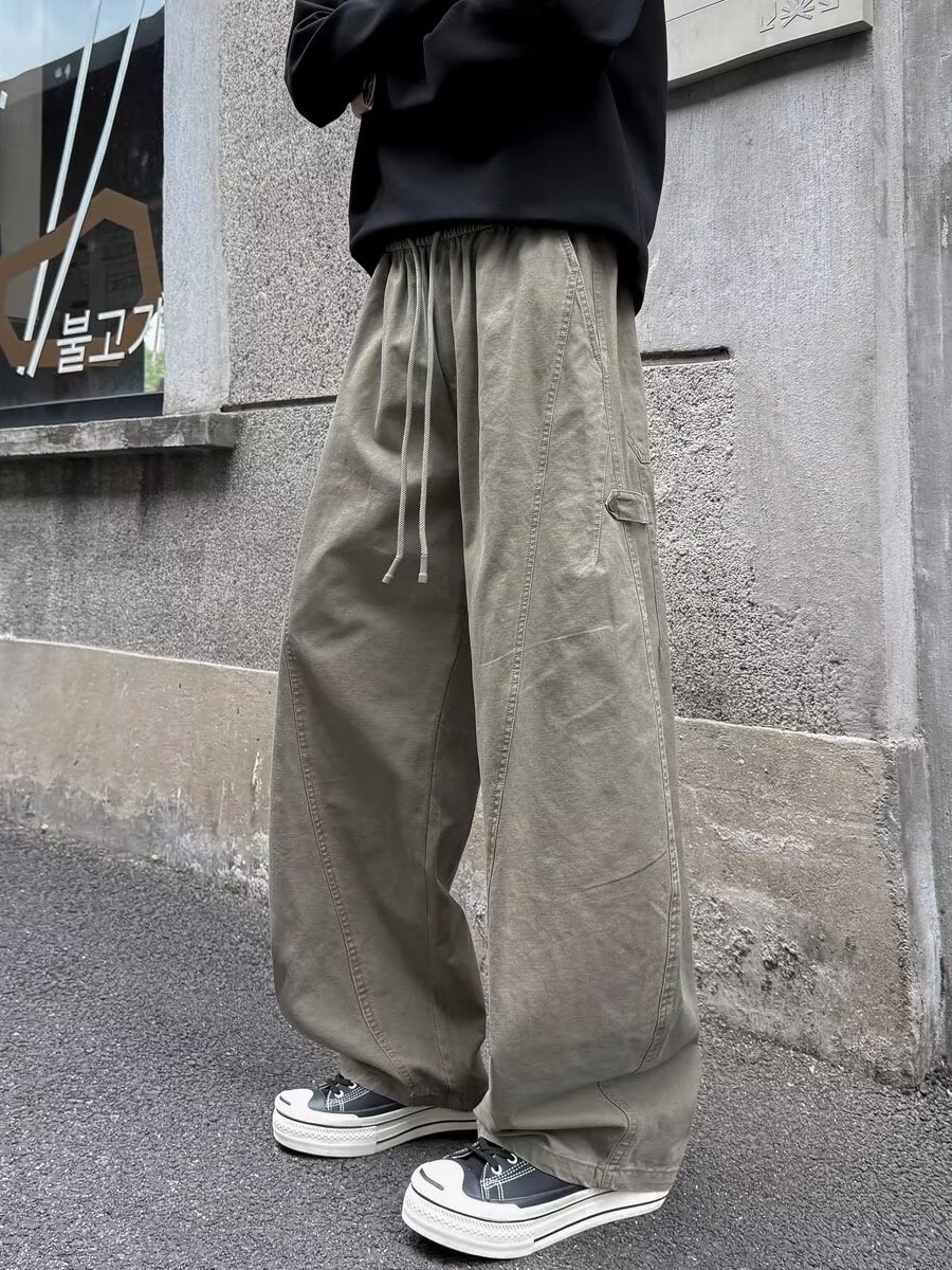 復古水洗棉 彎刀闊腿長褲 顯瘦顯高