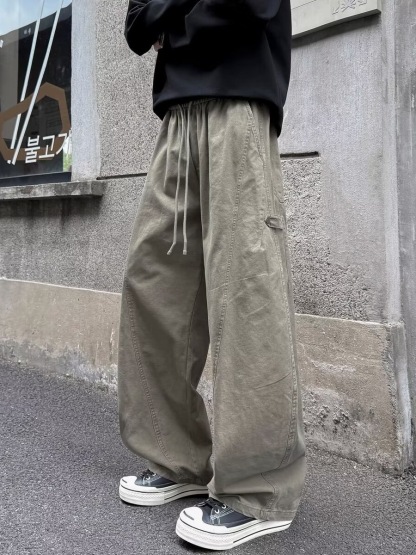 復古水洗棉 彎刀闊腿長褲 顯瘦顯高