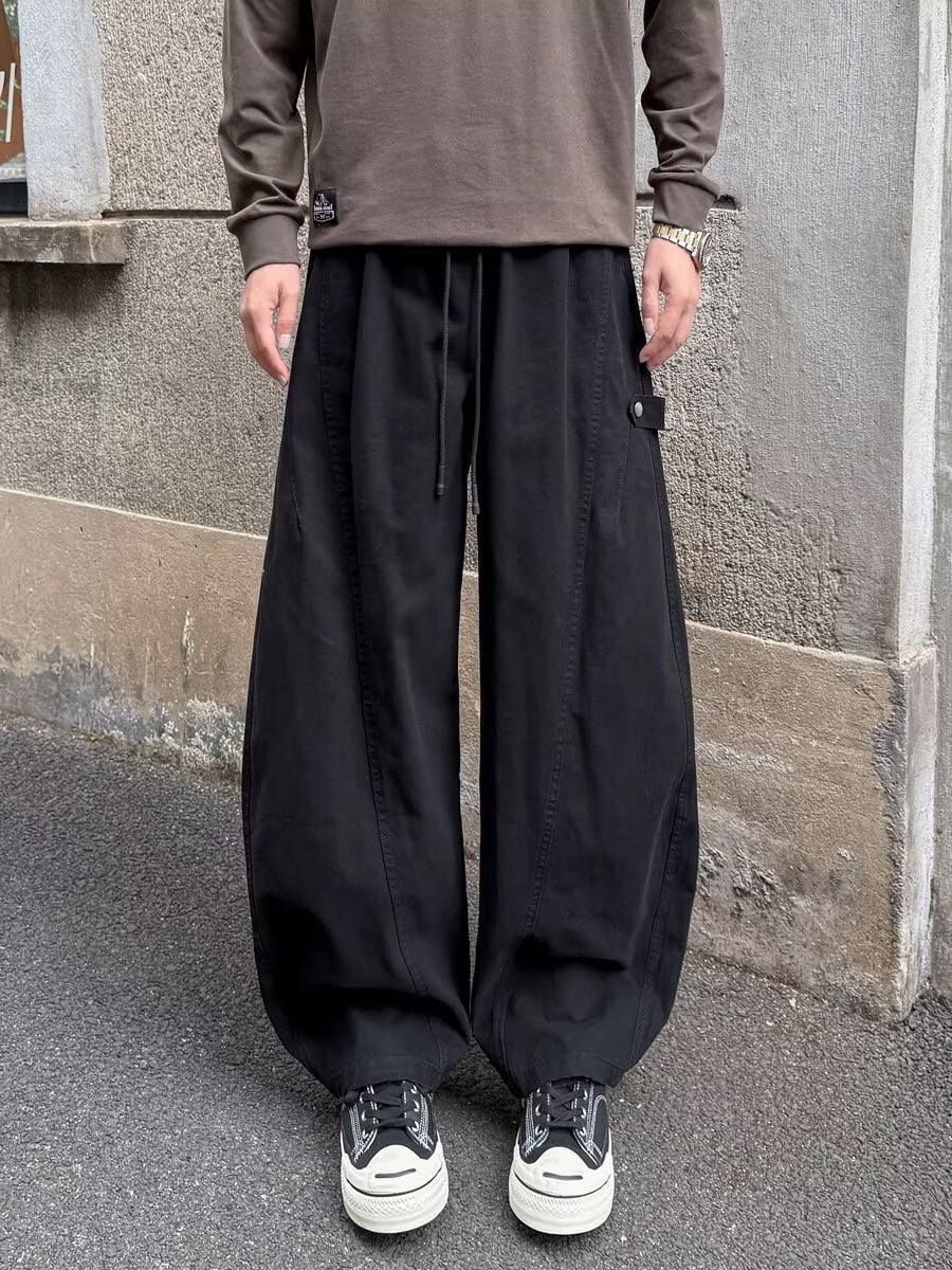 復古水洗棉 彎刀闊腿長褲 顯瘦顯高