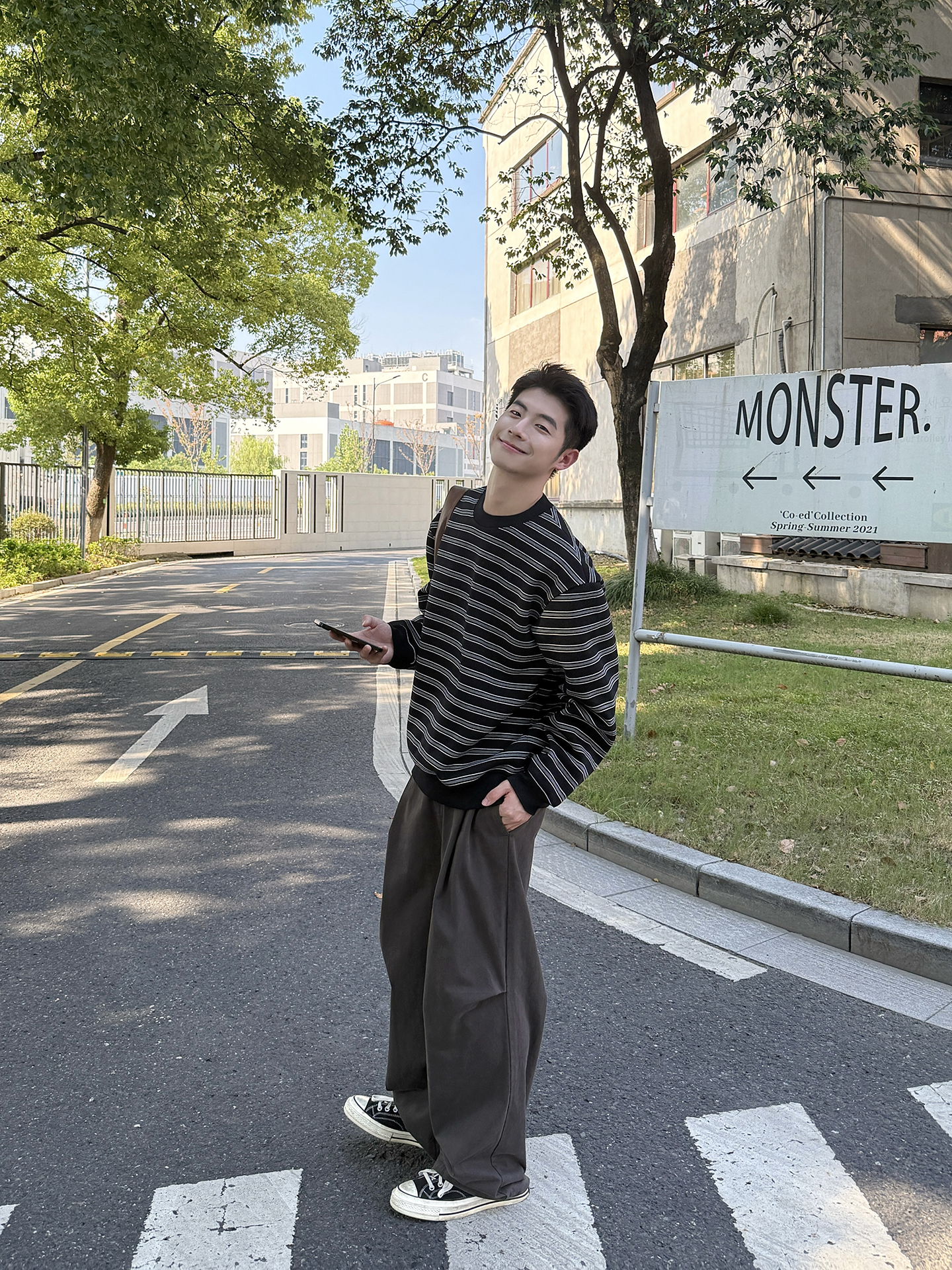 日系 重磅圓領條紋套頭衛衣 休閑寬鬆 經典百搭款