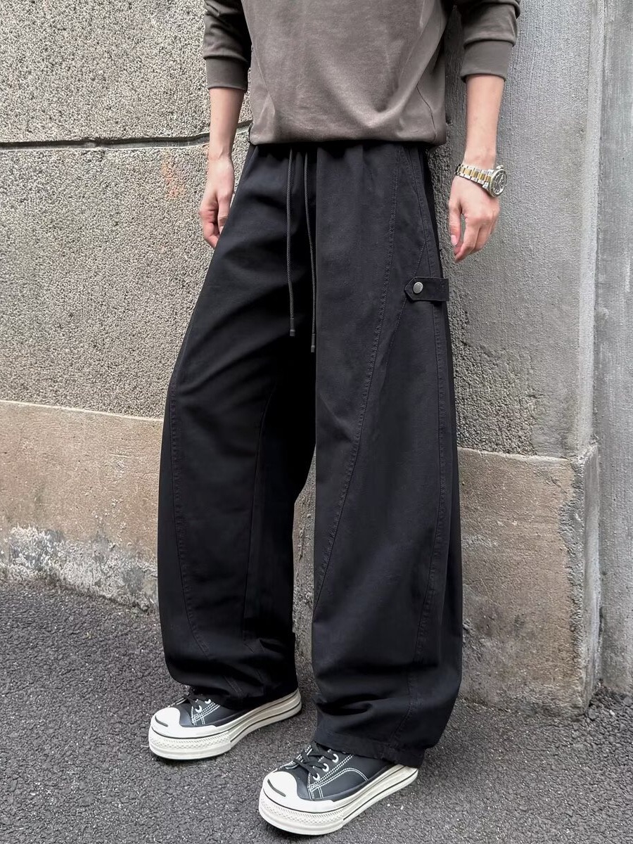 復古水洗棉 彎刀闊腿長褲 顯瘦顯高