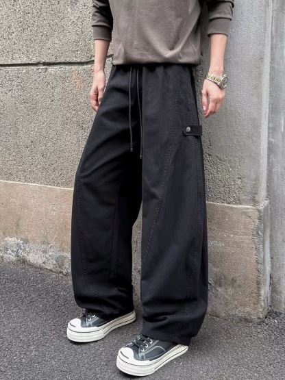 復古水洗棉 彎刀闊腿長褲 顯瘦顯高