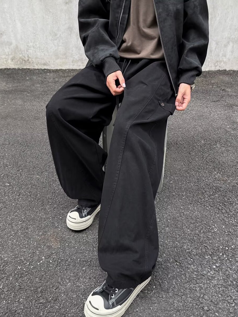 復古水洗棉 彎刀闊腿長褲 顯瘦顯高