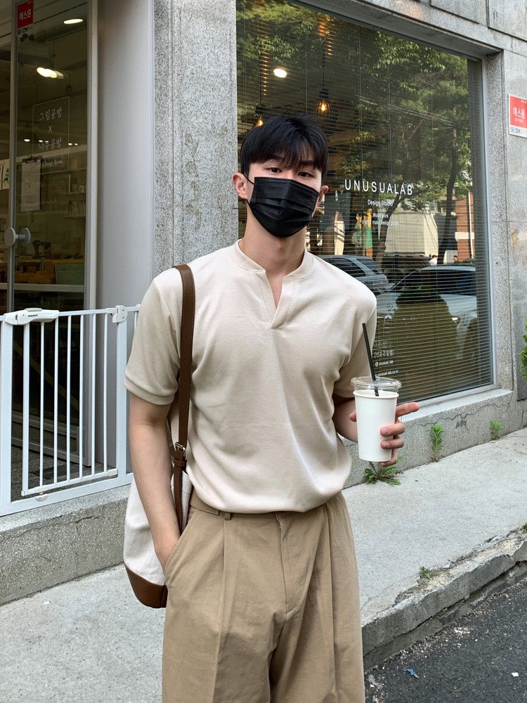 AS 韓版 亨利領短袖 V領設計 純棉親膚｜輕商務