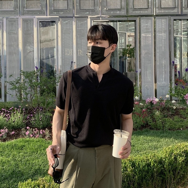 AS 韓版 亨利領短袖 V領設計 純棉親膚｜輕商務