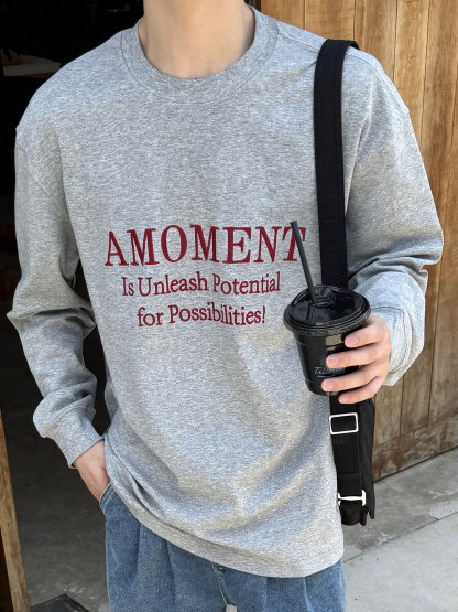 日系長袖T恤 字母刺繡 寬鬆休閒 基礎款