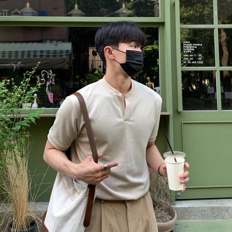 AS 韓版 亨利領短袖 V領設計 純棉親膚｜輕商務