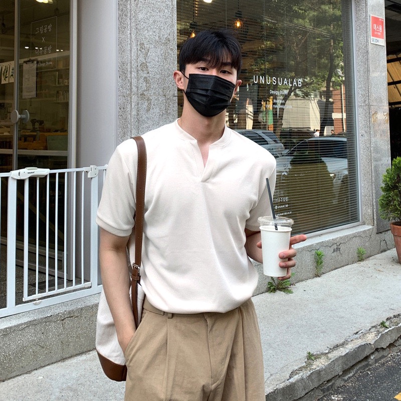 AS 韓版 亨利領短袖 V領設計 純棉親膚｜輕商務