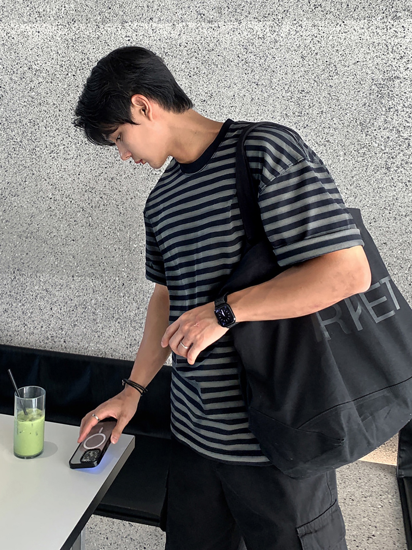 AS 純棉落肩TEE 條紋短袖｜寬鬆親膚日系感