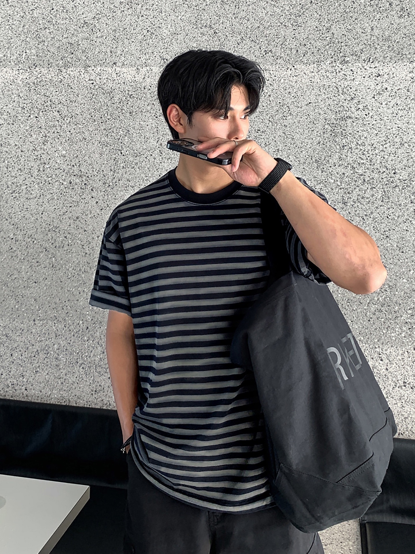 AS 純棉落肩TEE 條紋短袖｜寬鬆親膚日系感