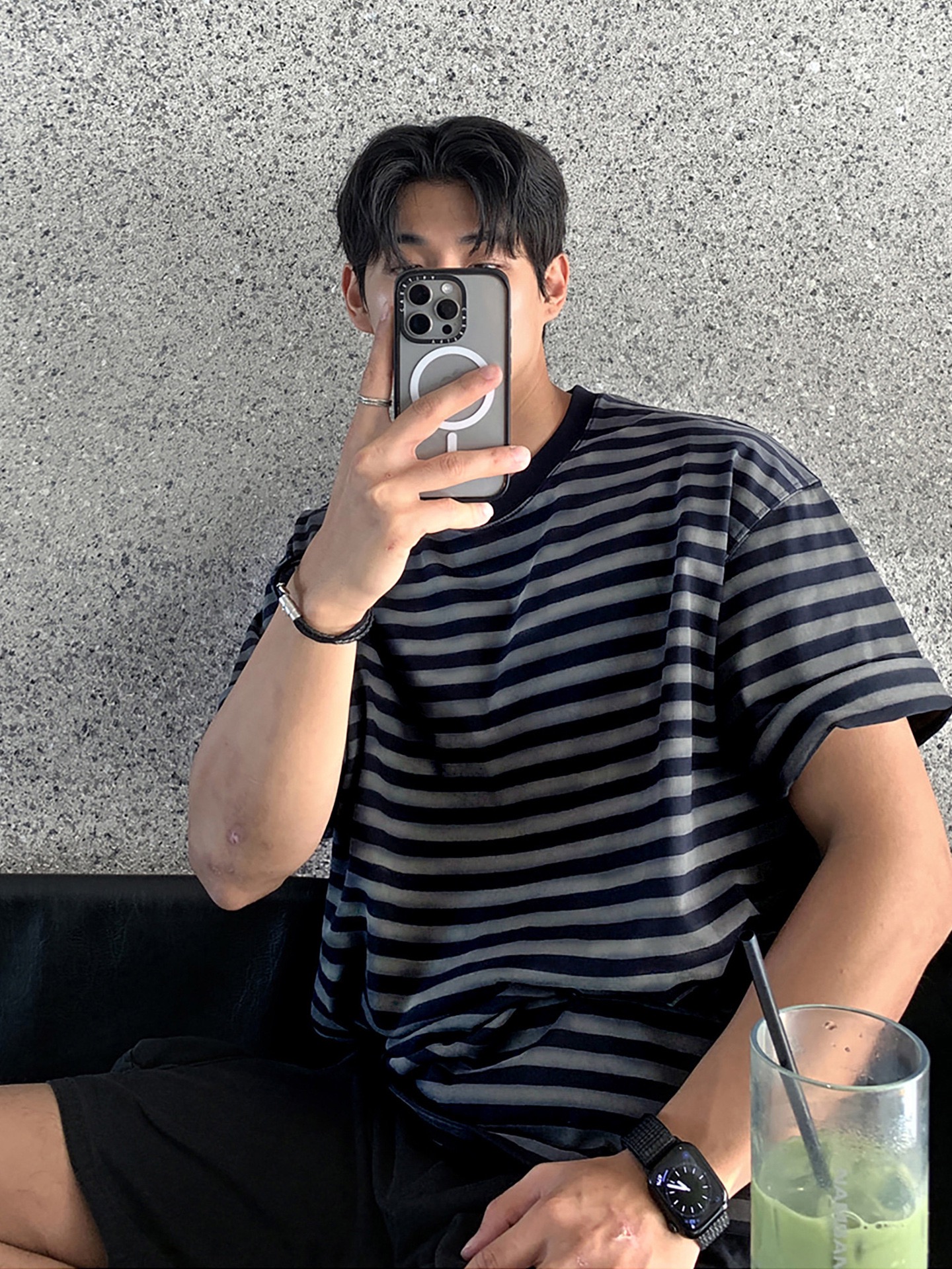 AS 純棉落肩TEE 條紋短袖｜寬鬆親膚日系感